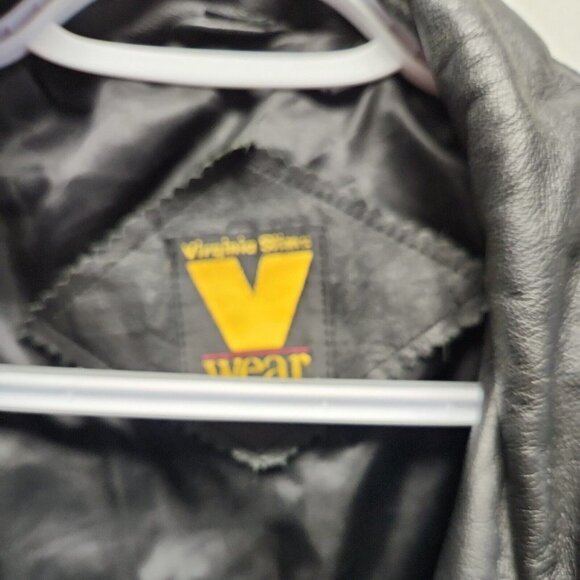Vintage Virginia Slims V Wear Black Real Leather Moto Biker Jacket Size Large - Picture 3 of 9